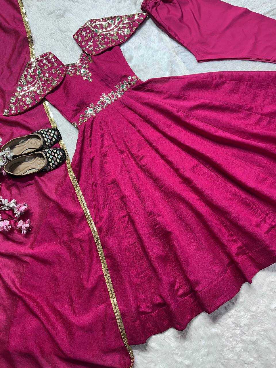 YNF VICHITRA SILK KESH143 440 GOWNS WHOLESALE WEDDING EMBROIDERY ANARKALI SILK PINK GOWNS MANUFACTURER