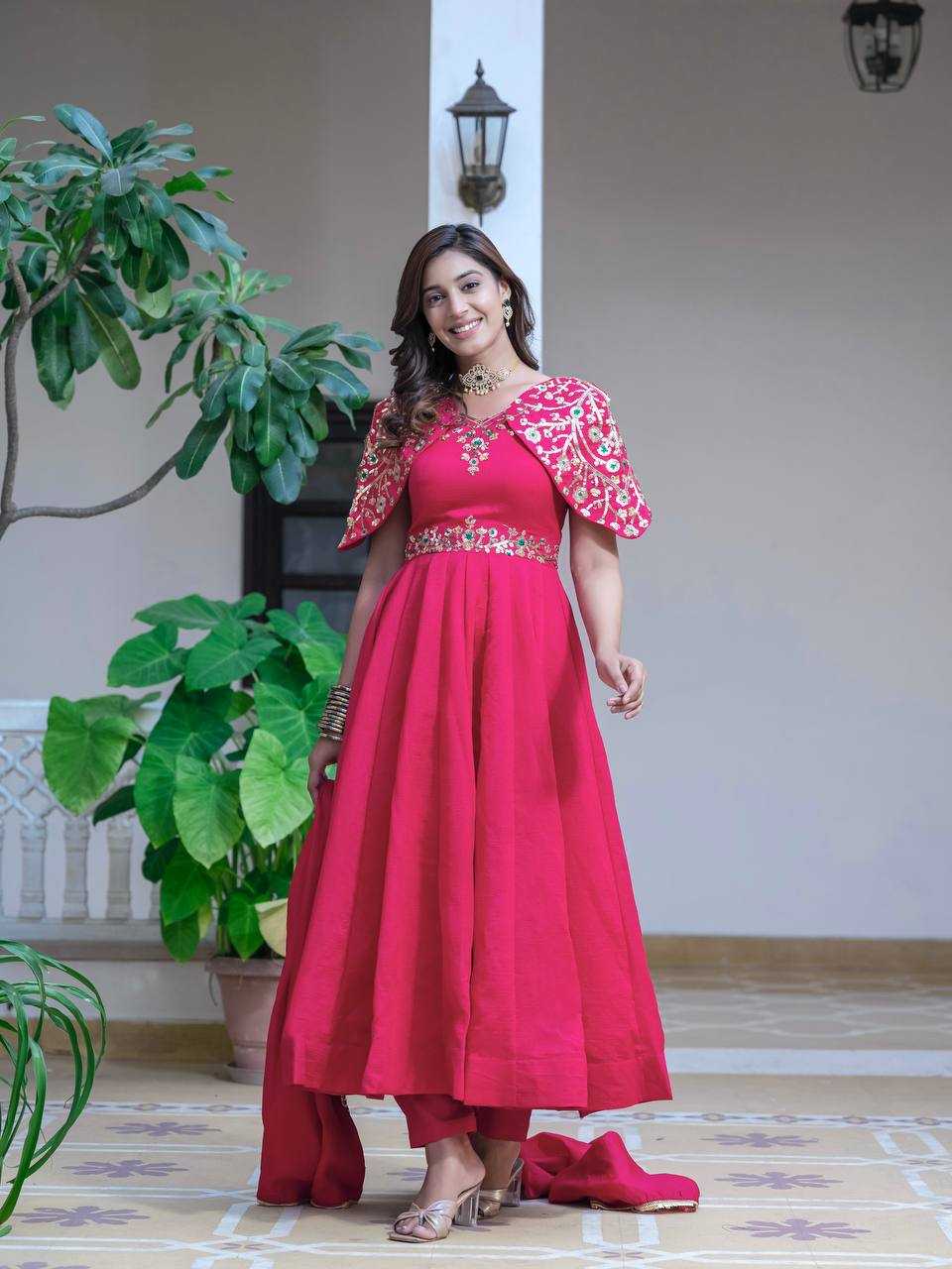 YNF VICHITRA SILK KESH143 440 GOWNS WHOLESALE WEDDING EMBROIDERY ANARKALI SILK PINK GOWNS MANUFACTURER