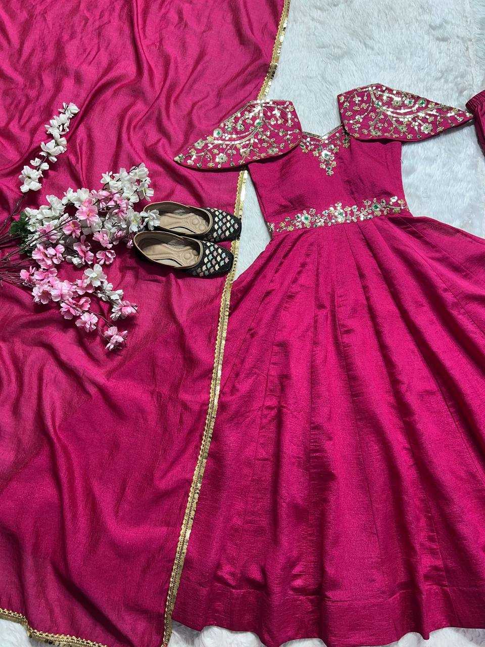 YNF VICHITRA SILK KESH143 440 GOWNS WHOLESALE WEDDING EMBROIDERY ANARKALI SILK PINK GOWNS MANUFACTURER