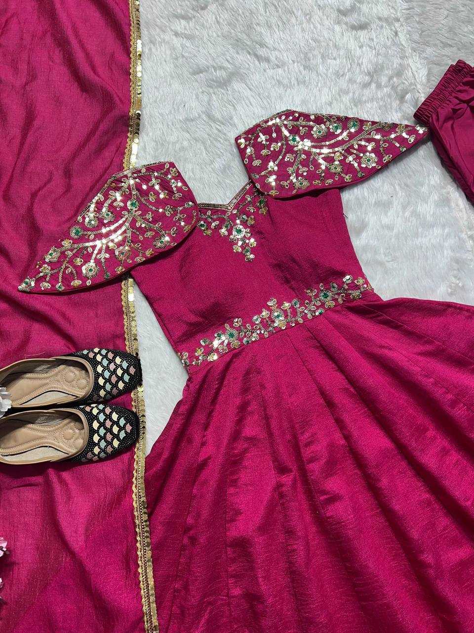 YNF VICHITRA SILK KESH143 440 GOWNS WHOLESALE WEDDING EMBROIDERY ANARKALI SILK PINK GOWNS MANUFACTURER