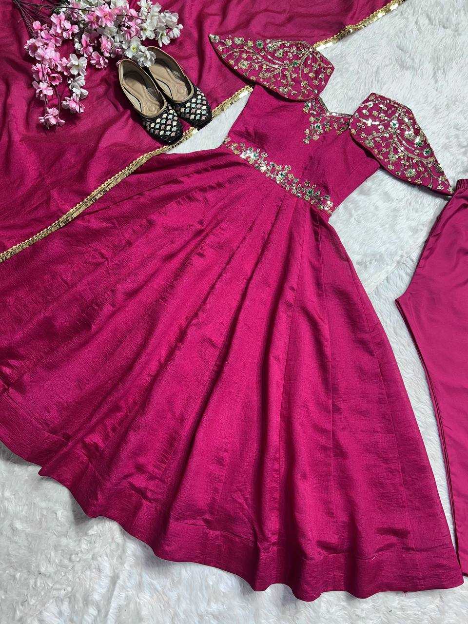 YNF VICHITRA SILK KESH143 440 GOWNS WHOLESALE WEDDING EMBROIDERY ANARKALI SILK PINK GOWNS MANUFACTURER