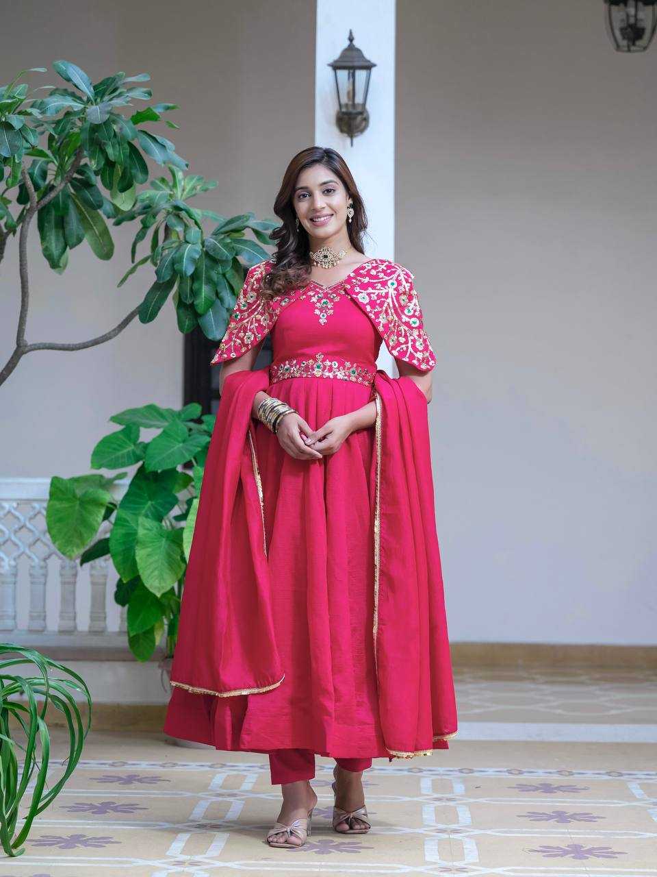 YNF VICHITRA SILK KESH143 440 GOWNS WHOLESALE WEDDING EMBROIDERY ANARKALI SILK PINK GOWNS MANUFACTURER