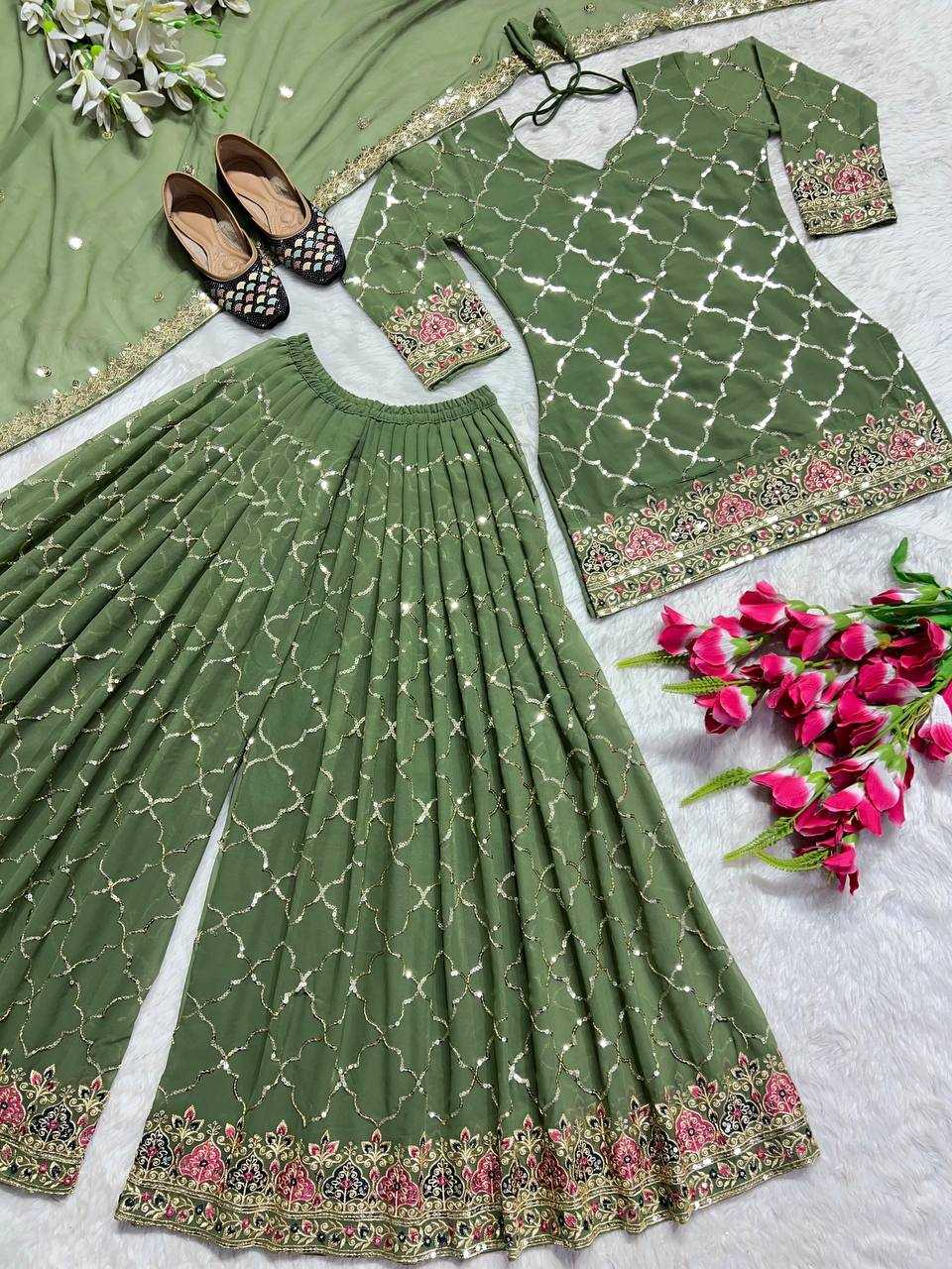 YNF FAUX GEORGETTE KESH146 5017 SUITS & DRESSES PALAZZO EMBROPIDERY GEORGETTE WEDDING MEHENDI OUTFITS SUITS MANUFACTURE