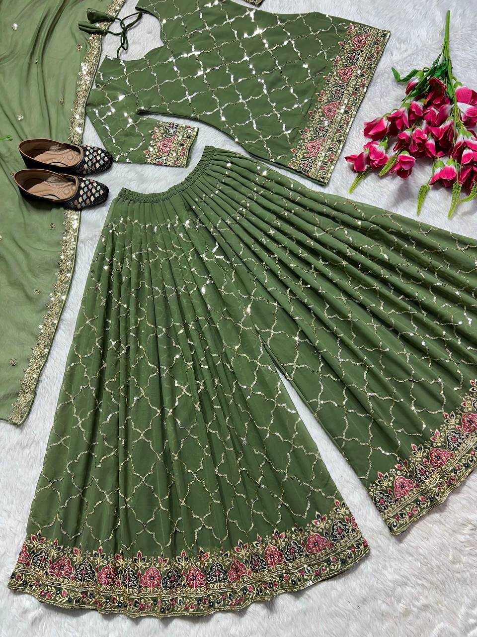 YNF FAUX GEORGETTE KESH146 5017 SUITS & DRESSES PALAZZO EMBROPIDERY GEORGETTE WEDDING MEHENDI OUTFITS SUITS MANUFACTURE