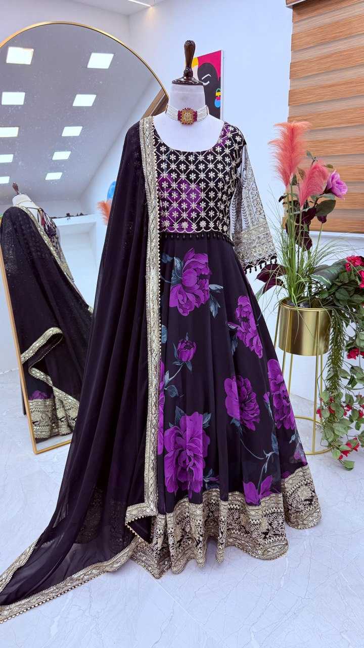 YNF FAUX GEORGETTE KESH158 10106 GOWNS WHOLESALE PURPLE GEORGETTE ANARKALI PRINTED GOWNS MANUFACTURER