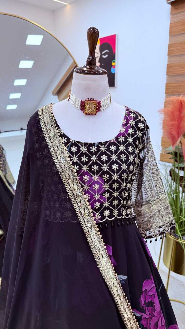 YNF FAUX GEORGETTE KESH158 10106 GOWNS WHOLESALE PURPLE GEORGETTE ANARKALI PRINTED GOWNS MANUFACTURER