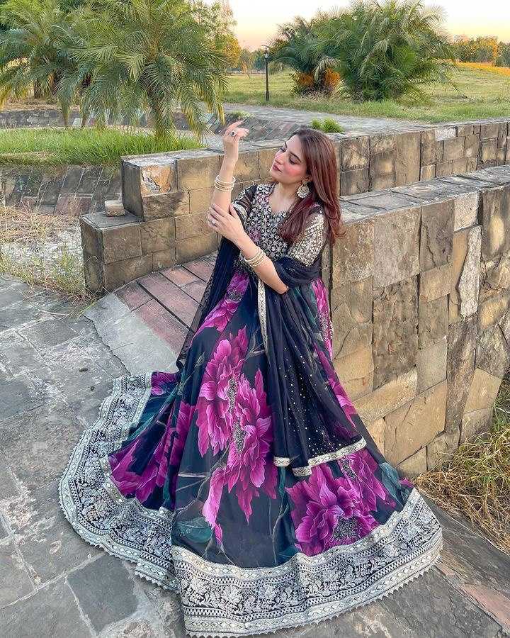 YNF FAUX GEORGETTE KESH158 10106 GOWNS WHOLESALE PURPLE GEORGETTE ANARKALI PRINTED GOWNS MANUFACTURER