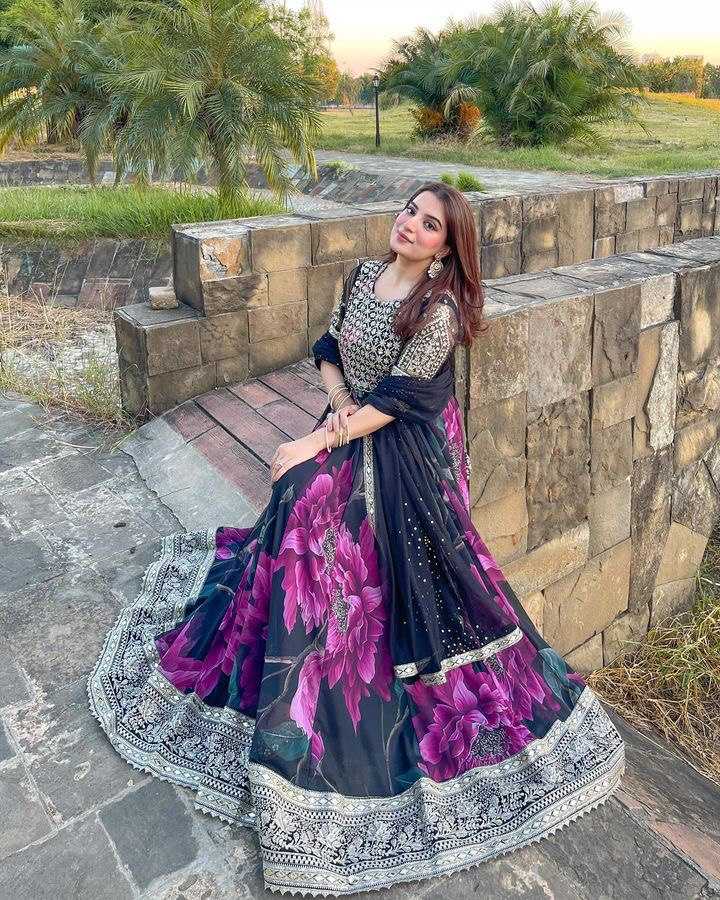 YNF FAUX GEORGETTE KESH158 10106 GOWNS WHOLESALE PURPLE GEORGETTE ANARKALI PRINTED GOWNS MANUFACTURER