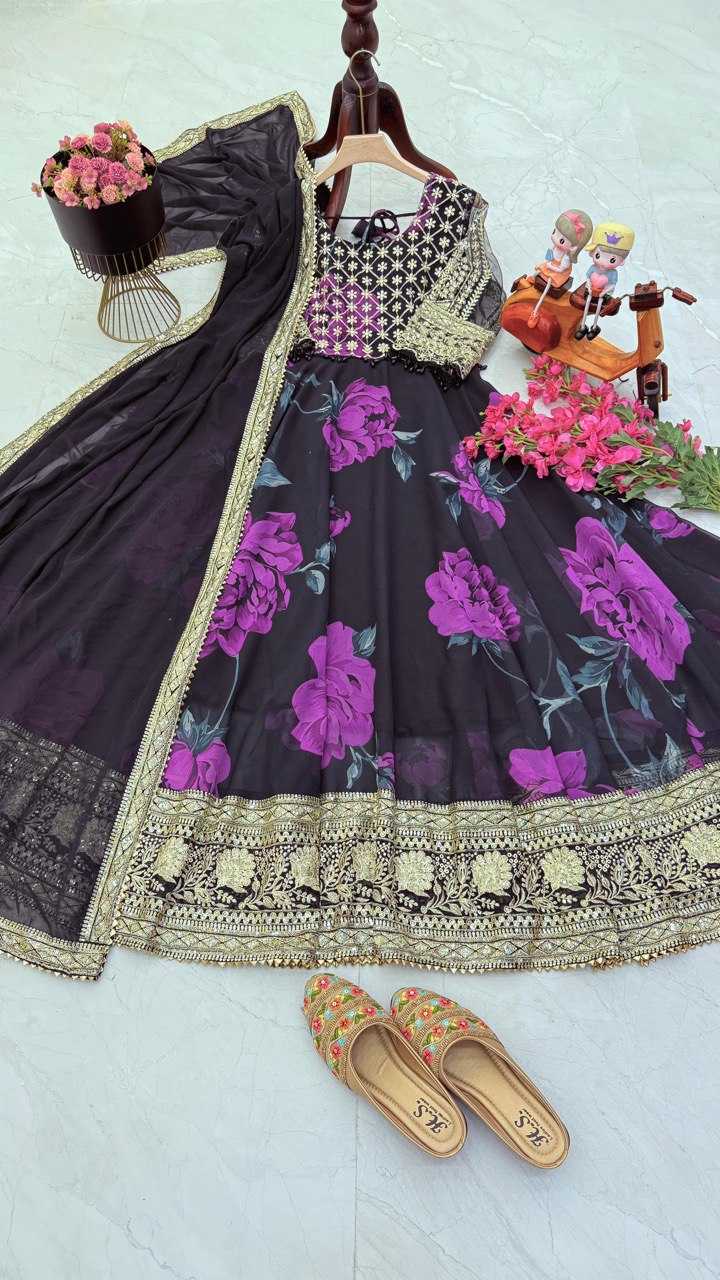 YNF FAUX GEORGETTE KESH158 10106 GOWNS WHOLESALE PURPLE GEORGETTE ANARKALI PRINTED GOWNS MANUFACTURER