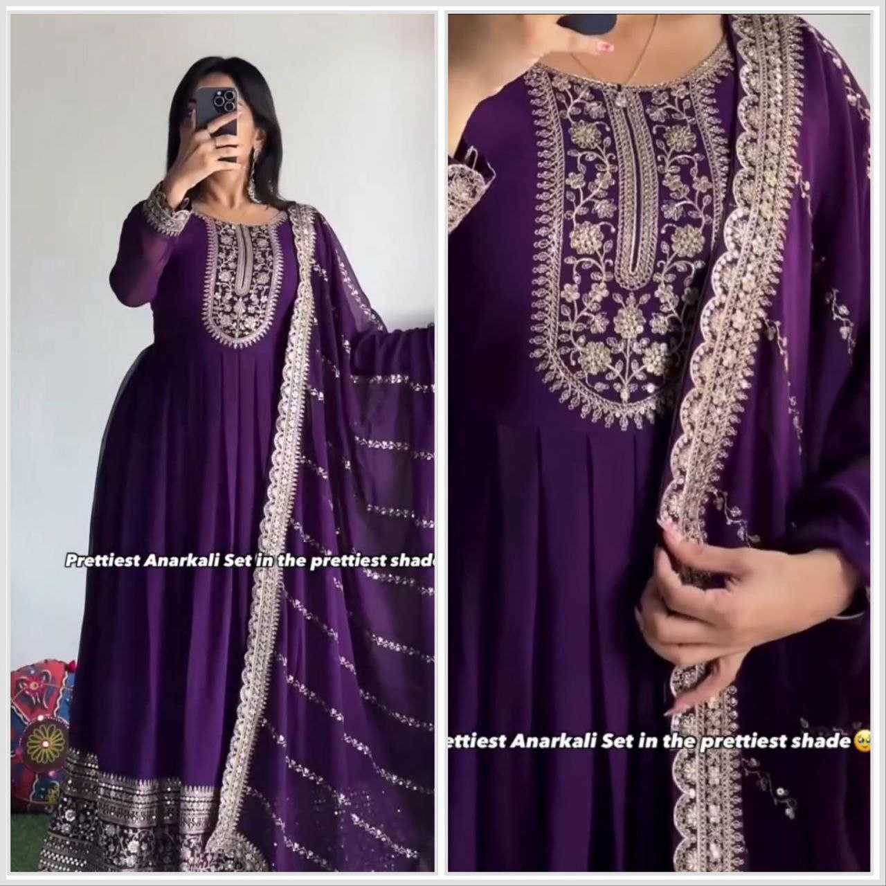 YNF FAUX GEORGETTE KESH158 5046 GOWNS WHOLESALE WEDDING EMBROIDERY PURPLE GEORGETTE GOWNS MANUFACTURER