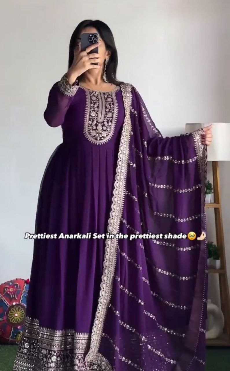 YNF FAUX GEORGETTE KESH158 5046 GOWNS WHOLESALE WEDDING EMBROIDERY PURPLE GEORGETTE GOWNS MANUFACTURER