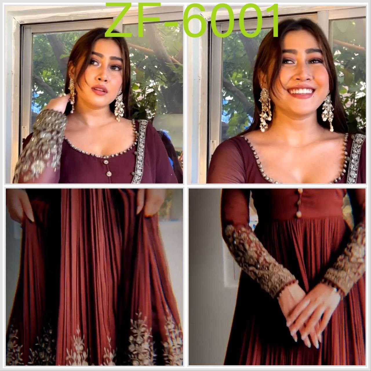 YNF FAUX GEORGETTE KESH158 6001 GOWNS WHOLESALE GEORGETTE EMBROIDERY ANARAKLI MAROON GOWNS MANUFACTURER