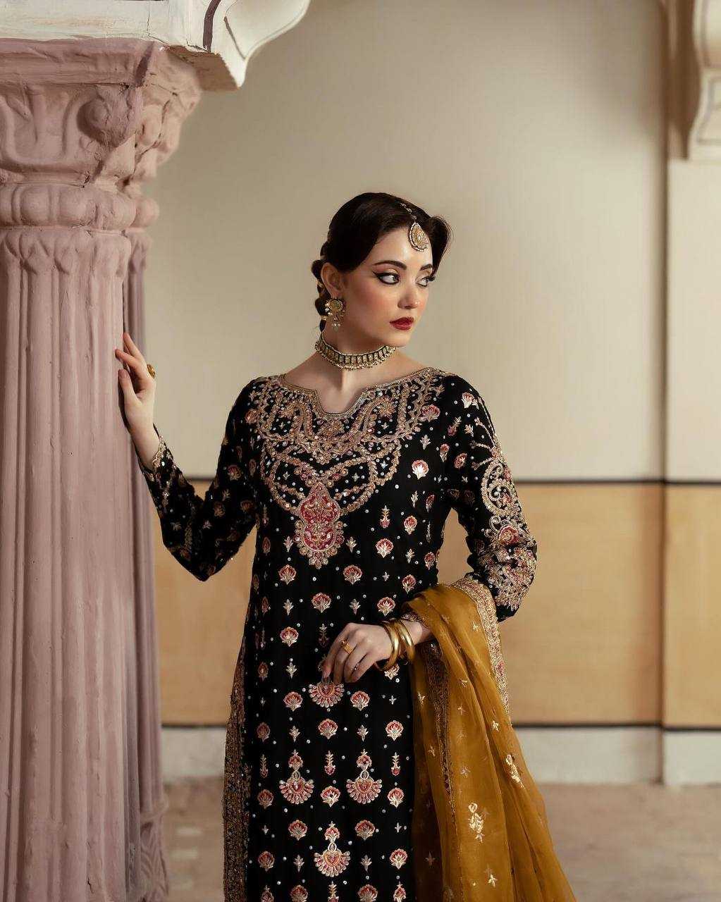 YNF FAUX GEORGETTE KESH159 1315 SUITS & DRESSES WHOLESALE PAKISTANI EMBROIDERY GEORGETTE BLACK SUITS MANUFACTURE