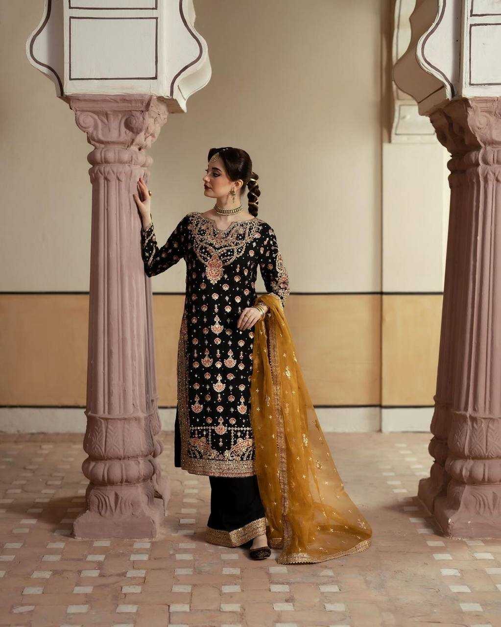 YNF FAUX GEORGETTE KESH159 1315 SUITS & DRESSES WHOLESALE PAKISTANI EMBROIDERY GEORGETTE BLACK SUITS MANUFACTURE