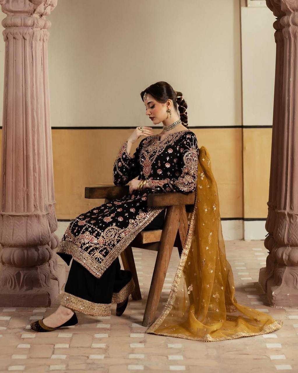 YNF FAUX GEORGETTE KESH159 1315 SUITS & DRESSES WHOLESALE PAKISTANI EMBROIDERY GEORGETTE BLACK SUITS MANUFACTURE