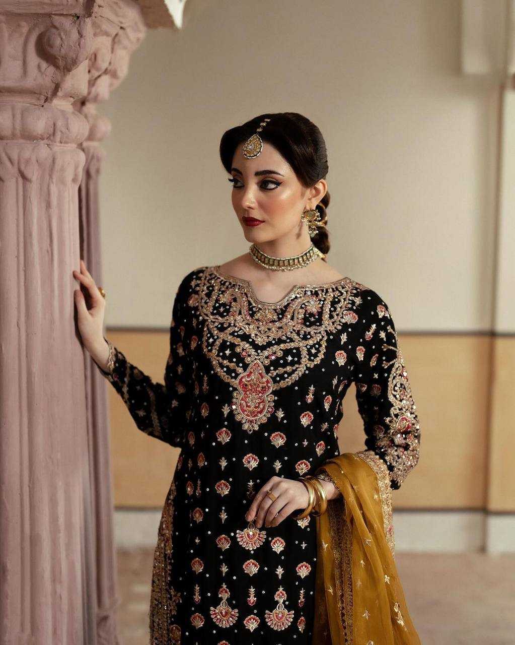 YNF FAUX GEORGETTE KESH159 1315 SUITS & DRESSES WHOLESALE PAKISTANI EMBROIDERY GEORGETTE BLACK SUITS MANUFACTURE