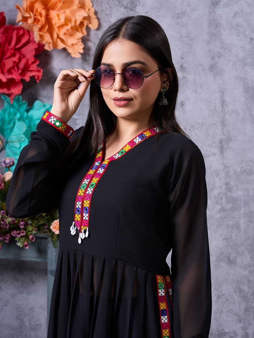 YNF FAUX GEORGETTE KESH243 1026 KURTIS WHOLESALE FANCY LONG BLACK GEORGETTE KURTIS MANUFACTURER