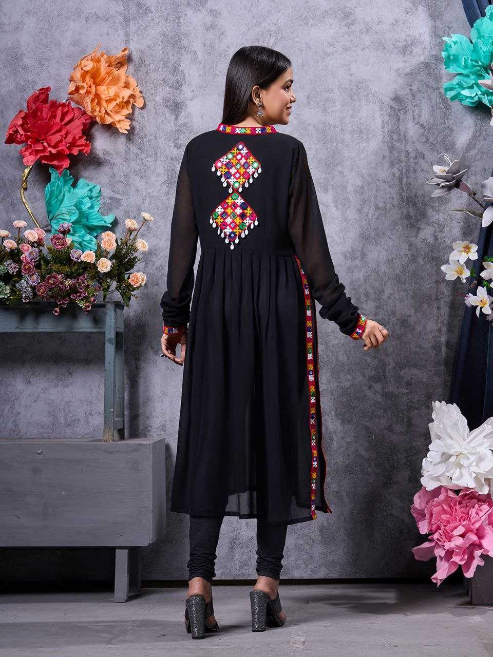 YNF FAUX GEORGETTE KESH243 1026 KURTIS WHOLESALE FANCY LONG BLACK GEORGETTE KURTIS MANUFACTURER