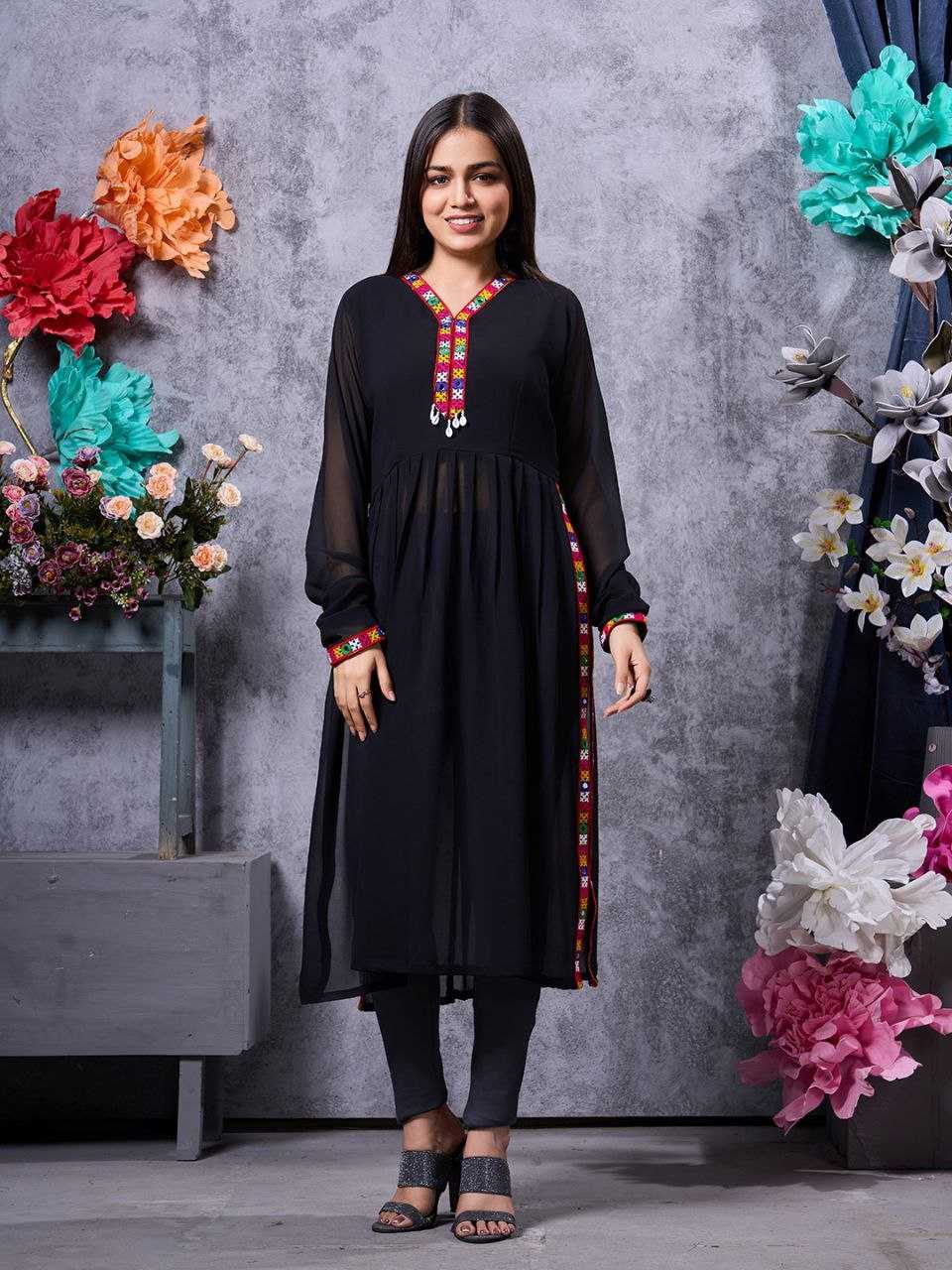 YNF FAUX GEORGETTE KESH243 1026 KURTIS WHOLESALE FANCY LONG BLACK GEORGETTE KURTIS MANUFACTURER