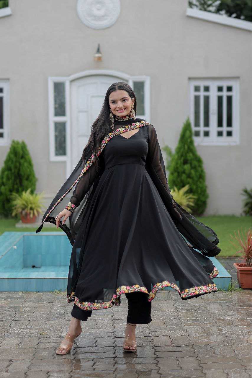 YNF FAUX GEORGETTE KESH246 ANISHKA GOWNS WHOLESALE GEORGETTE EMBROIDERY ANARAKLI BLACK GOWNS MANUFACTURER