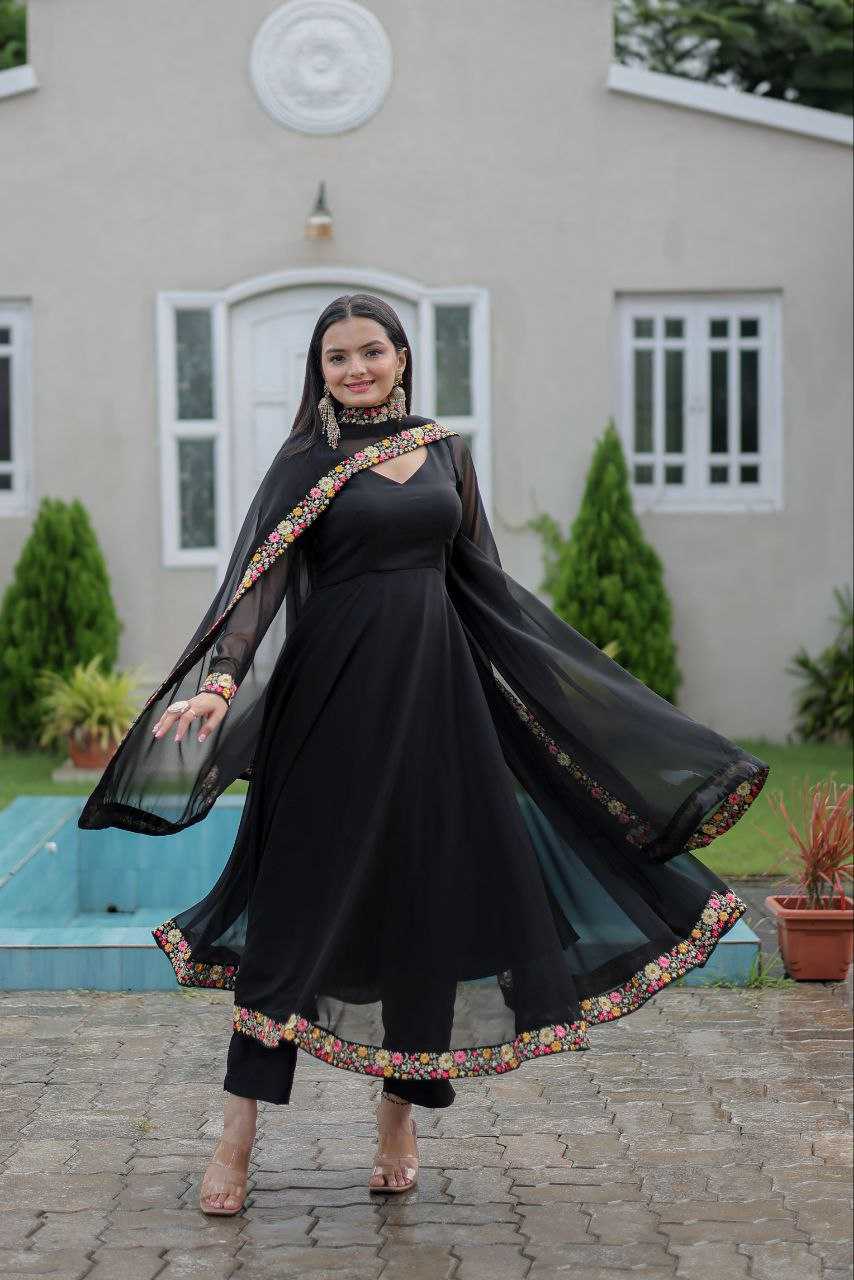 YNF FAUX GEORGETTE KESH246 ANISHKA GOWNS WHOLESALE GEORGETTE EMBROIDERY ANARAKLI BLACK GOWNS MANUFACTURER