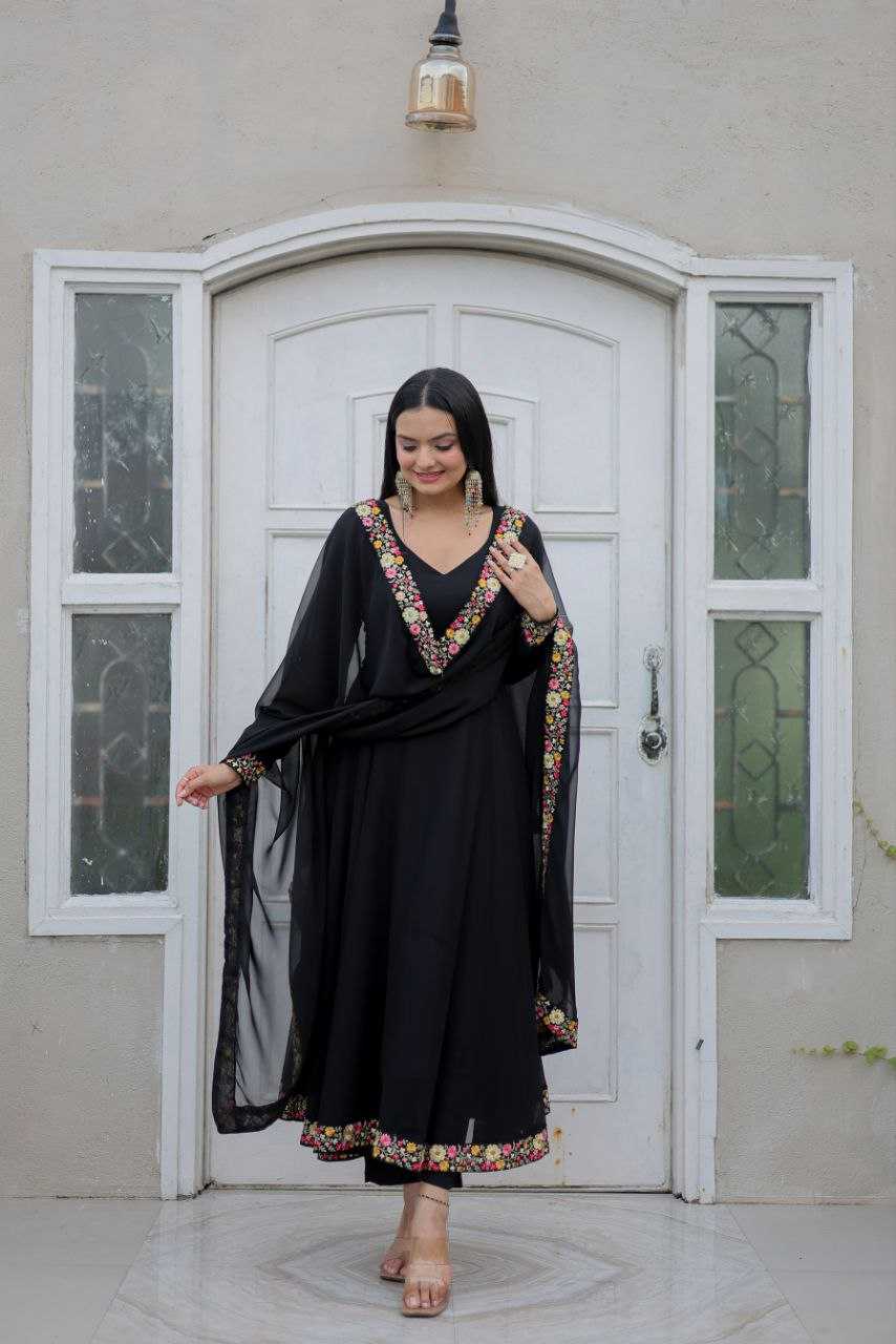 YNF FAUX GEORGETTE KESH246 ANISHKA GOWNS WHOLESALE GEORGETTE EMBROIDERY ANARAKLI BLACK GOWNS MANUFACTURER