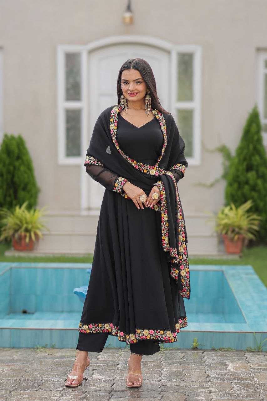 YNF FAUX GEORGETTE KESH246 ANISHKA GOWNS WHOLESALE GEORGETTE EMBROIDERY ANARAKLI BLACK GOWNS MANUFACTURER