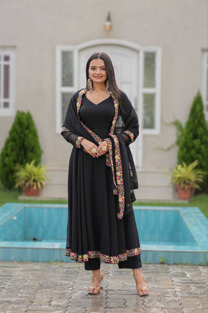 YNF FAUX GEORGETTE KESH246 ANISHKA GOWNS WHOLESALE GEORGETTE EMBROIDERY ANARAKLI BLACK GOWNS MANUFACTURER