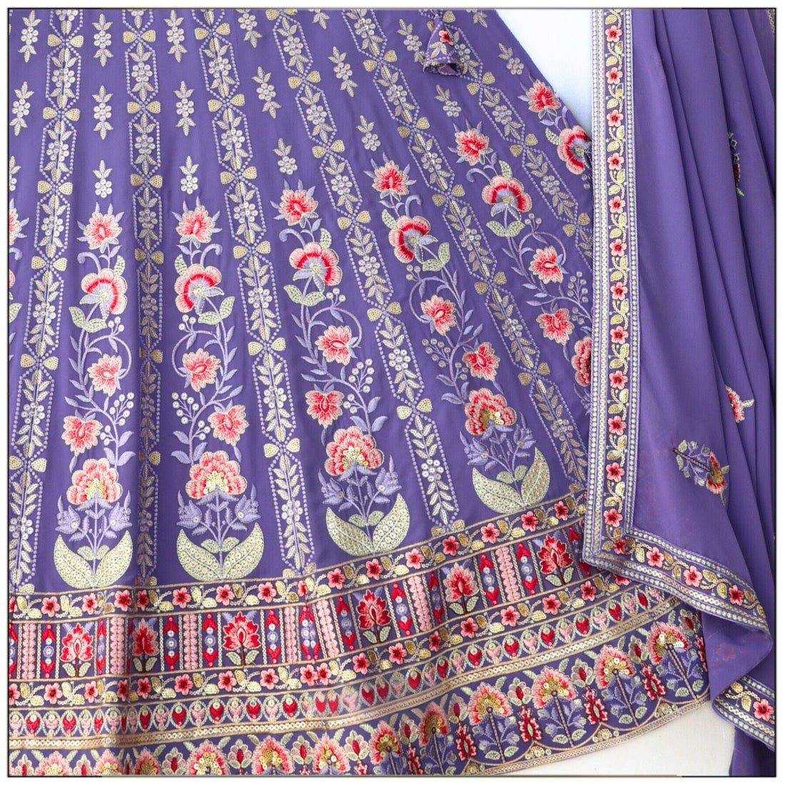 YNF FAUX GEORGETTE RIN131 2247 LEHENGAS WHOLESALE WEDDING EMBROIDERED GEORGETTE PURPLE LEHENGAS MANUFACTURER