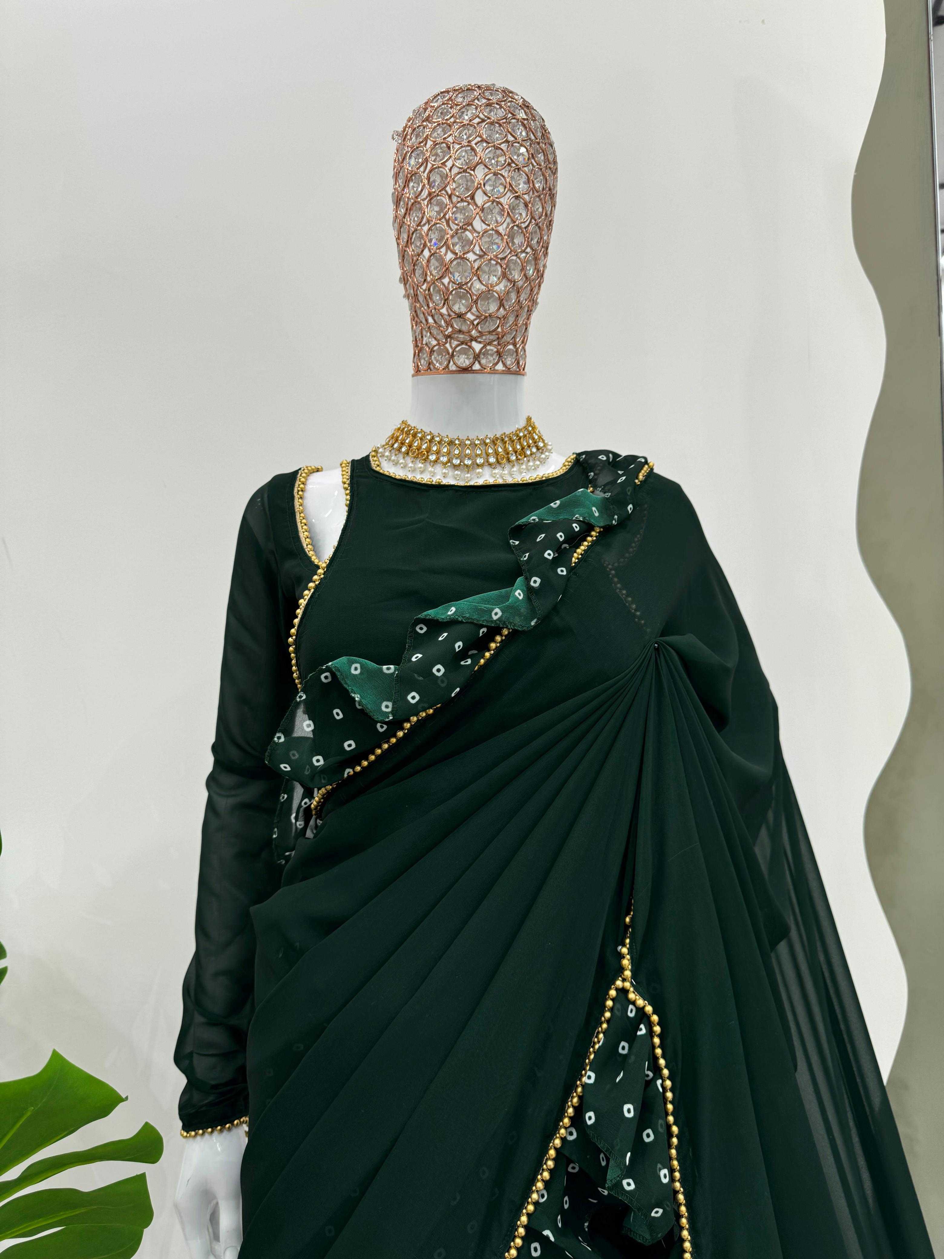 YNF FAUX GEORGETTE RIN133 520 SAREES WHOLESALE GEORGETTE PRINTED RUFFLE GREEN SAREES MANUFACTURER