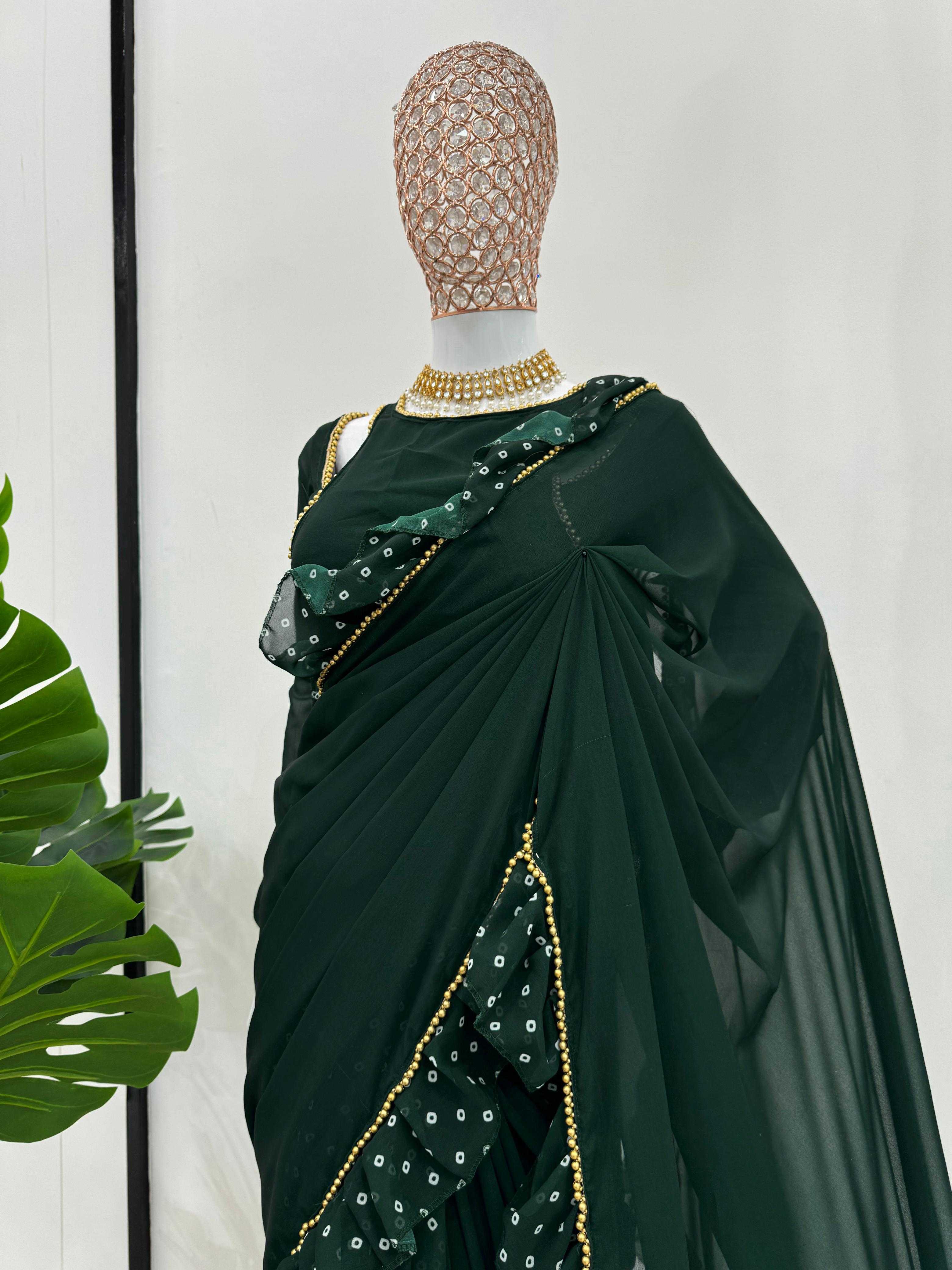 YNF FAUX GEORGETTE RIN133 520 SAREES WHOLESALE GEORGETTE PRINTED RUFFLE GREEN SAREES MANUFACTURER