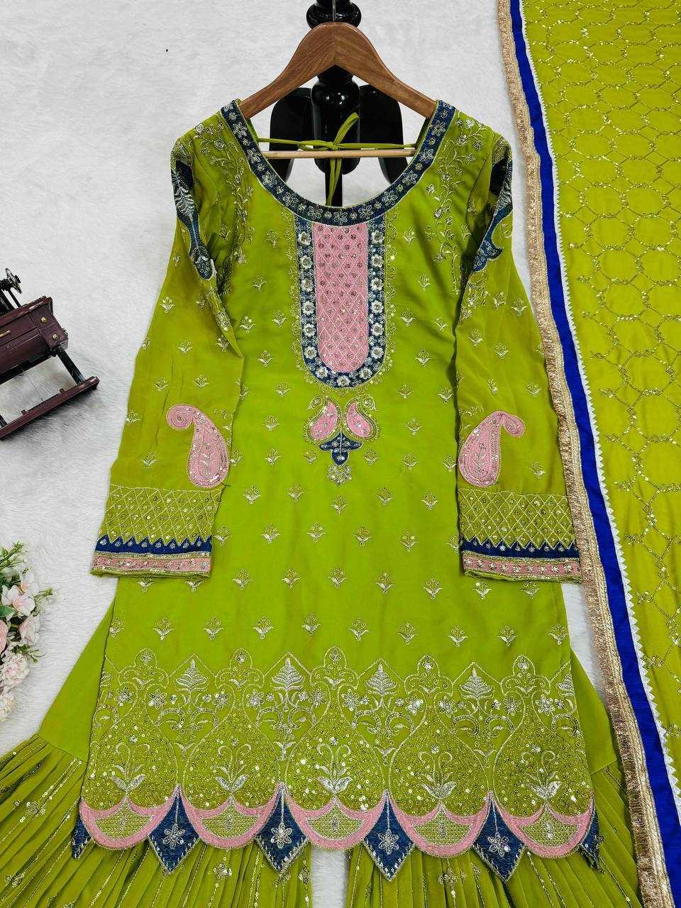 YNF FAUX GEORGETTE RIN169 5776 SUITS & DRESSES WHOLESALE GEORGETTE  SHARARA SALWAR WEDDING GREEN SUITS MANUFACTURE