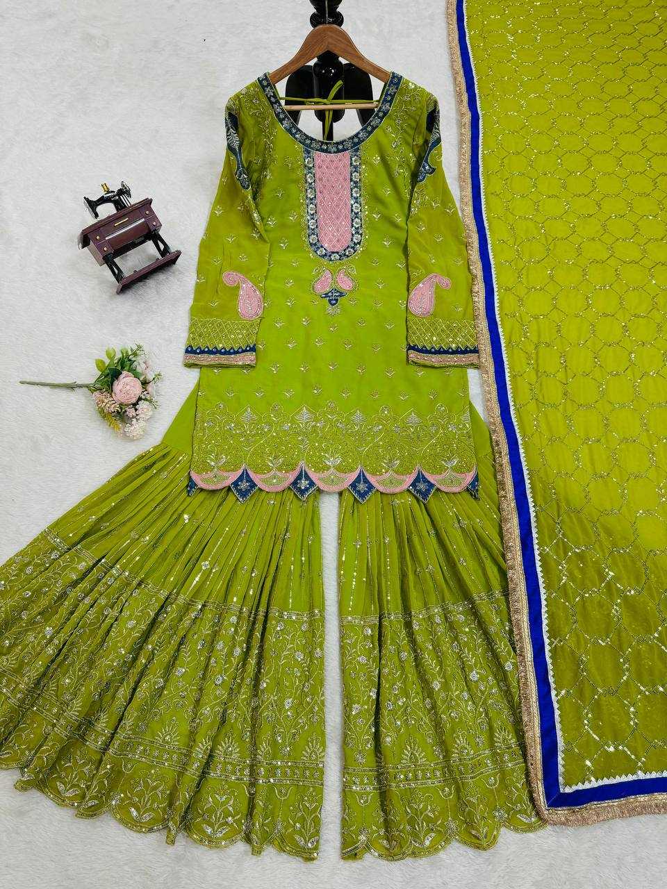 YNF FAUX GEORGETTE RIN169 5776 SUITS & DRESSES WHOLESALE GEORGETTE  SHARARA SALWAR WEDDING GREEN SUITS MANUFACTURE