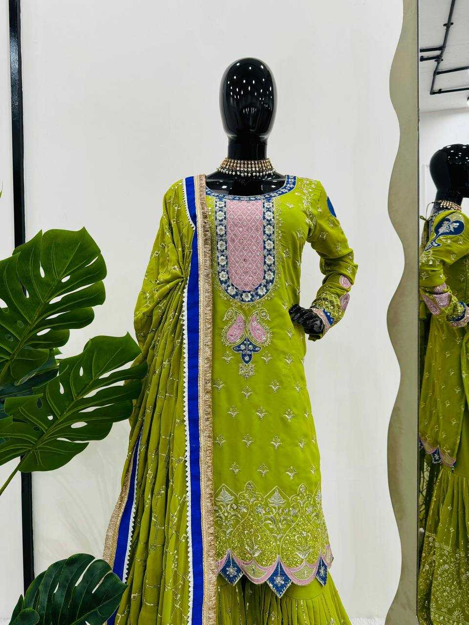 YNF FAUX GEORGETTE RIN169 5776 SUITS & DRESSES WHOLESALE GEORGETTE  SHARARA SALWAR WEDDING GREEN SUITS MANUFACTURE