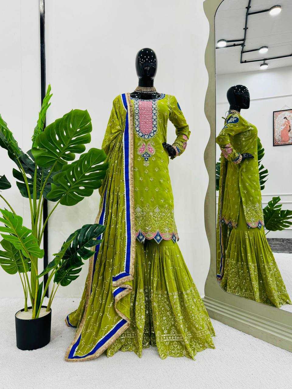 YNF FAUX GEORGETTE RIN169 5776 SUITS & DRESSES WHOLESALE GEORGETTE  SHARARA SALWAR WEDDING GREEN SUITS MANUFACTURE