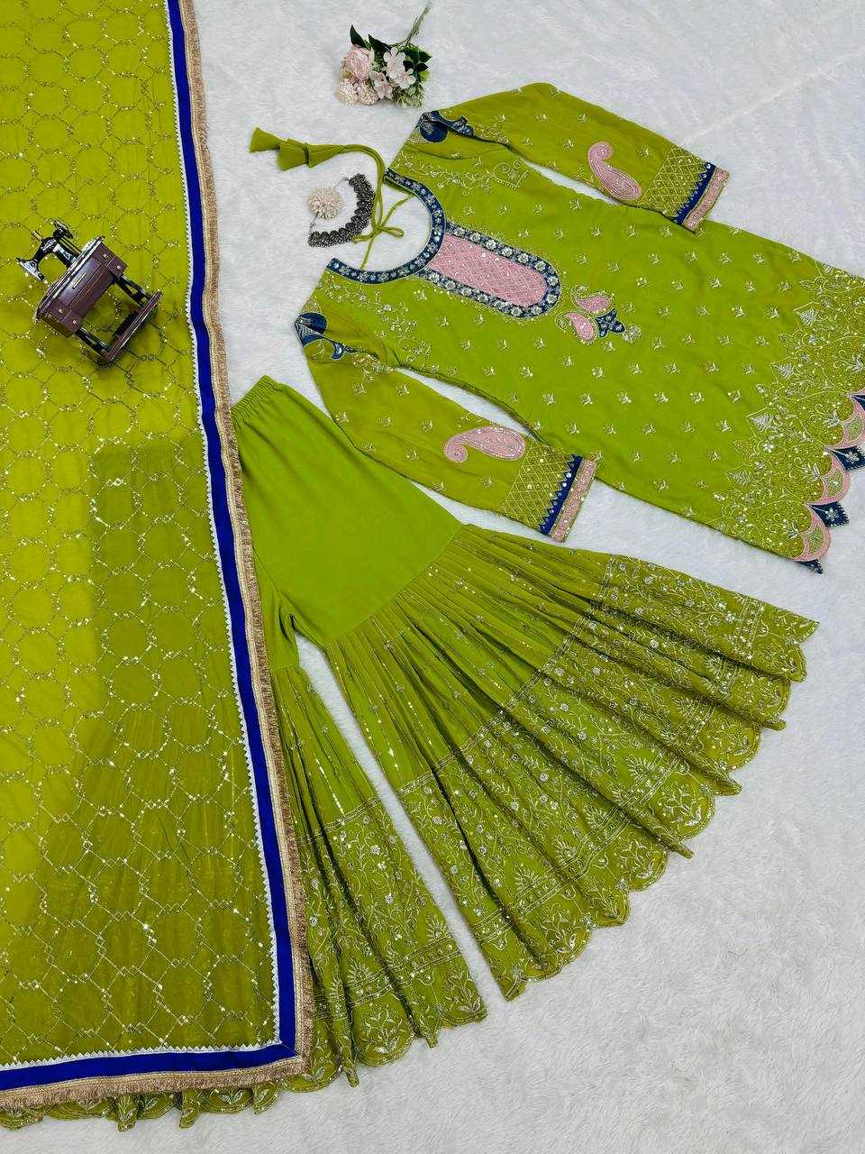 YNF FAUX GEORGETTE RIN169 5776 SUITS & DRESSES WHOLESALE GEORGETTE  SHARARA SALWAR WEDDING GREEN SUITS MANUFACTURE