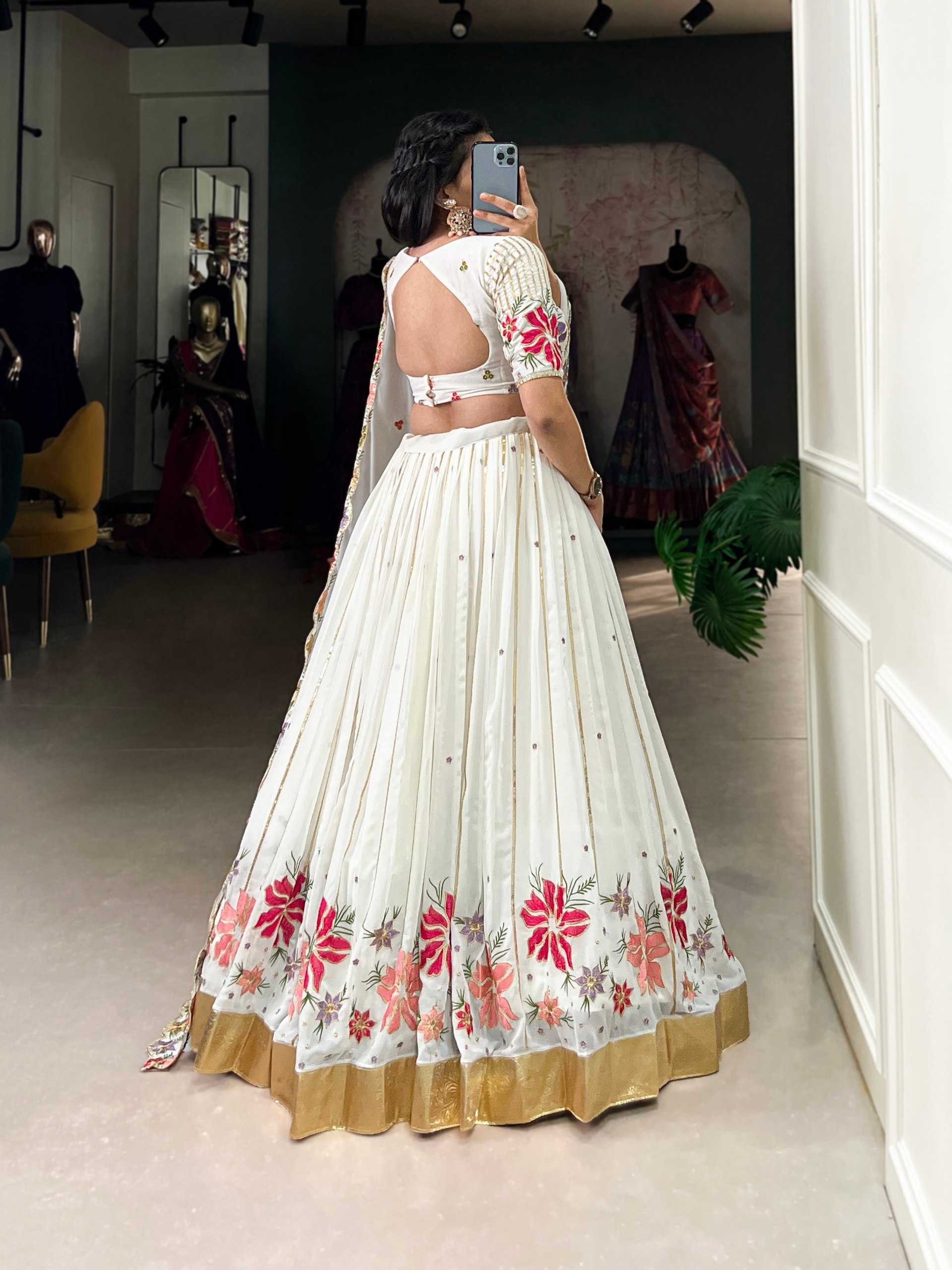 YNF GEOREGTTE KESH134 1413 LEHENGAS WHOLESALE EMBROIDERED GEOREGTTE SEQUNIS WHITE LEHENGAS MANUFACTURER