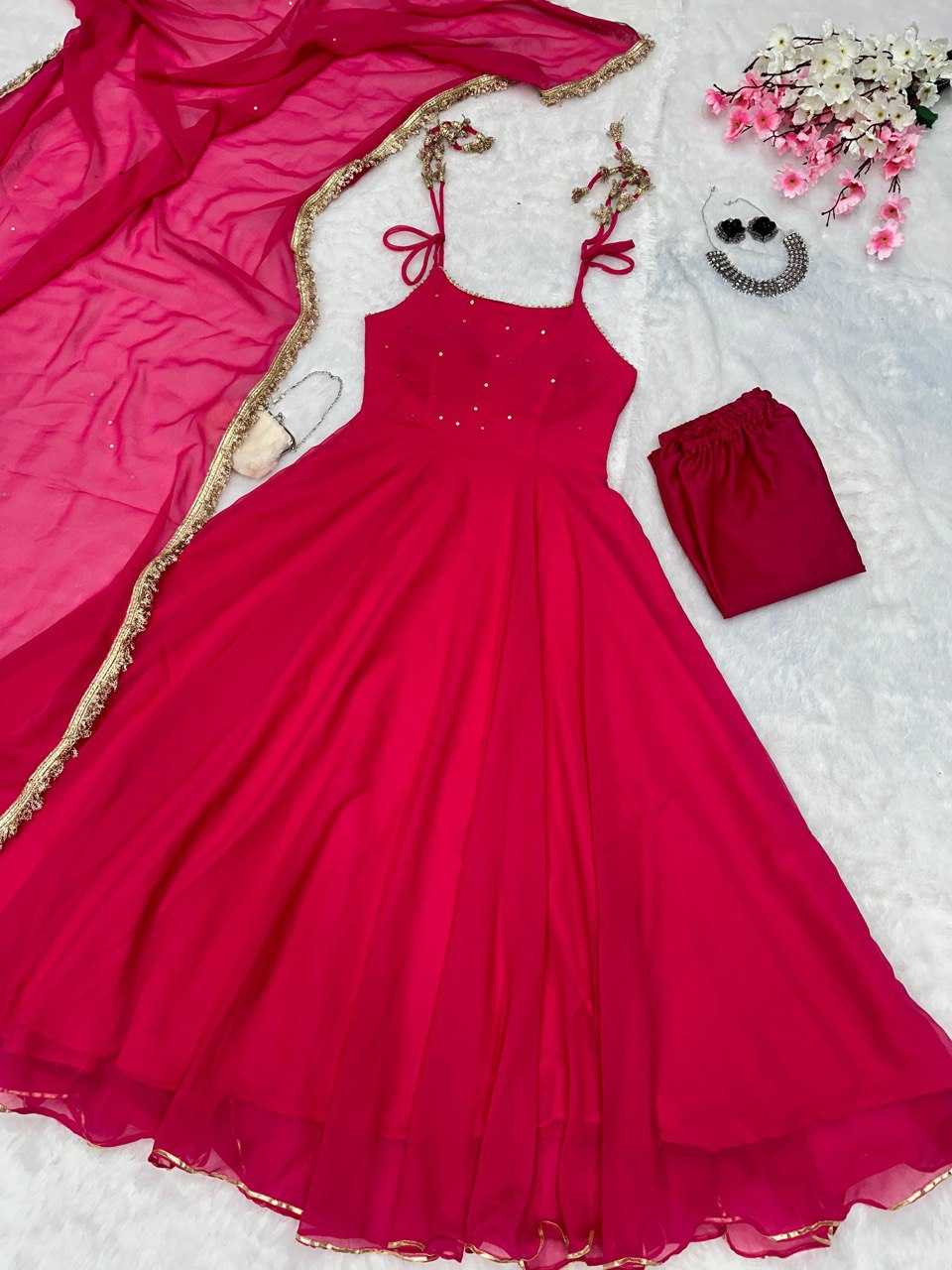 YNF GEORGETTE KESH154 260 GOWNS WHOLESALE SLEEVELESS GEORGETTE PINK ANARKALI GOWNS MANUFACTURER