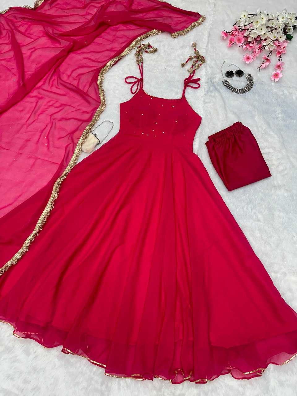 YNF GEORGETTE KESH154 260 GOWNS WHOLESALE SLEEVELESS GEORGETTE PINK ANARKALI GOWNS MANUFACTURER