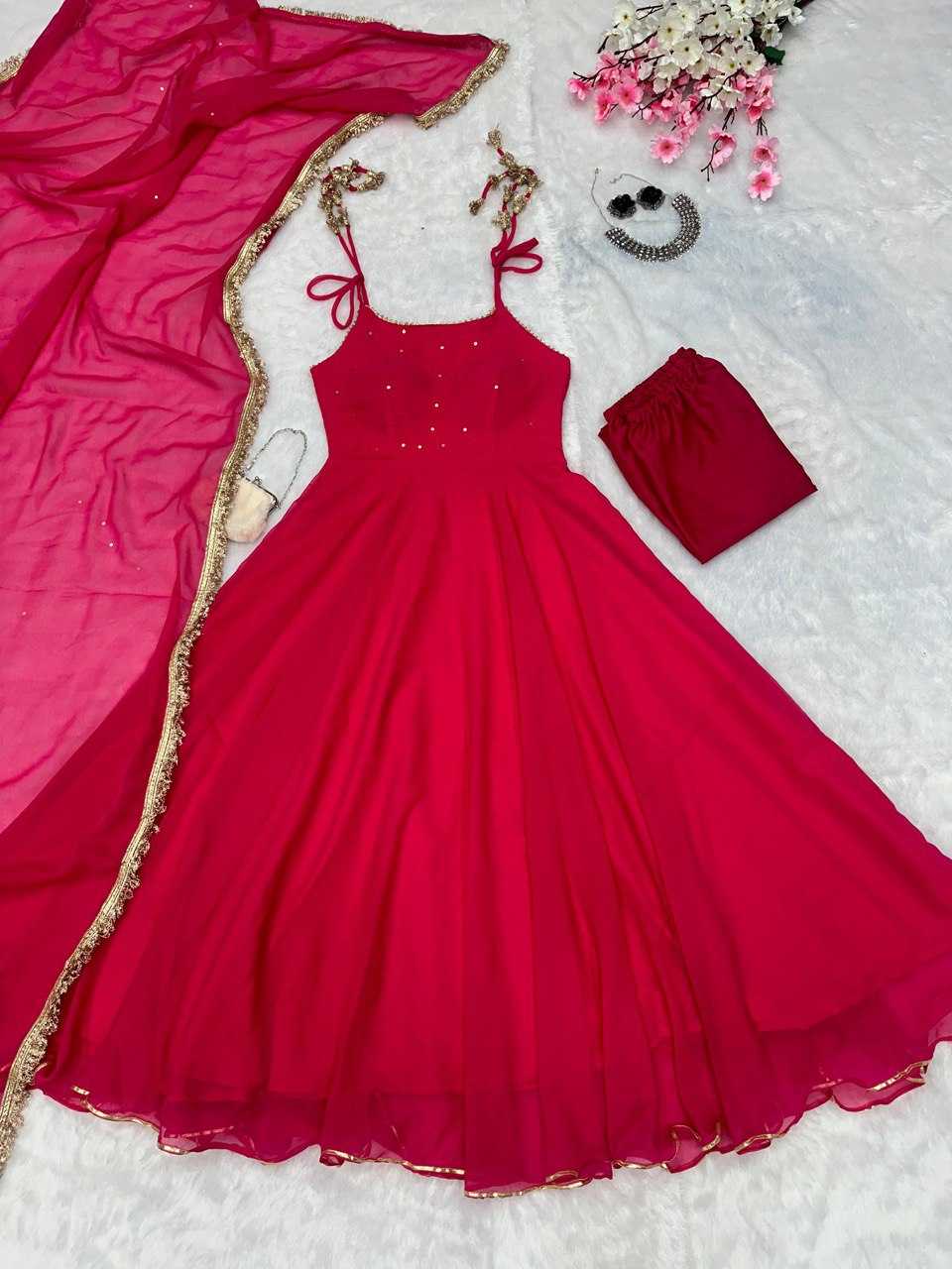 YNF GEORGETTE KESH154 260 GOWNS WHOLESALE SLEEVELESS GEORGETTE PINK ANARKALI GOWNS MANUFACTURER