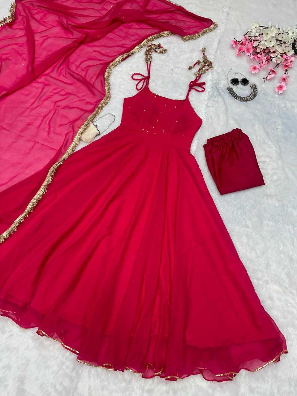 YNF GEORGETTE KESH154 260 GOWNS WHOLESALE SLEEVELESS GEORGETTE PINK ANARKALI GOWNS MANUFACTURER