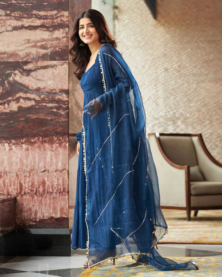 YNF GEORGETTE KESH154 GOWNS WHOLESALE BLUE GEORGETTE LONG GOWNS MANUFACTURER