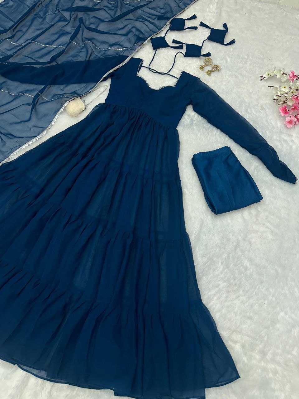 YNF GEORGETTE KESH154 GOWNS WHOLESALE BLUE GEORGETTE LONG GOWNS MANUFACTURER