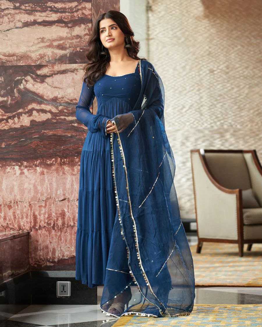 YNF GEORGETTE KESH154 GOWNS WHOLESALE BLUE GEORGETTE LONG GOWNS MANUFACTURER