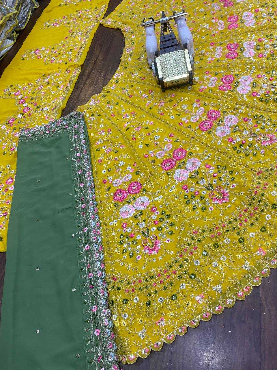 YNF GEORGETTE RIN108 1692 LEHENGAS WHOLESALE WEDDING EMBROIDERED GEORGETTE DESIGNER YELLOW HALDI OUTFITS LEHENGAS MANUFACTURER