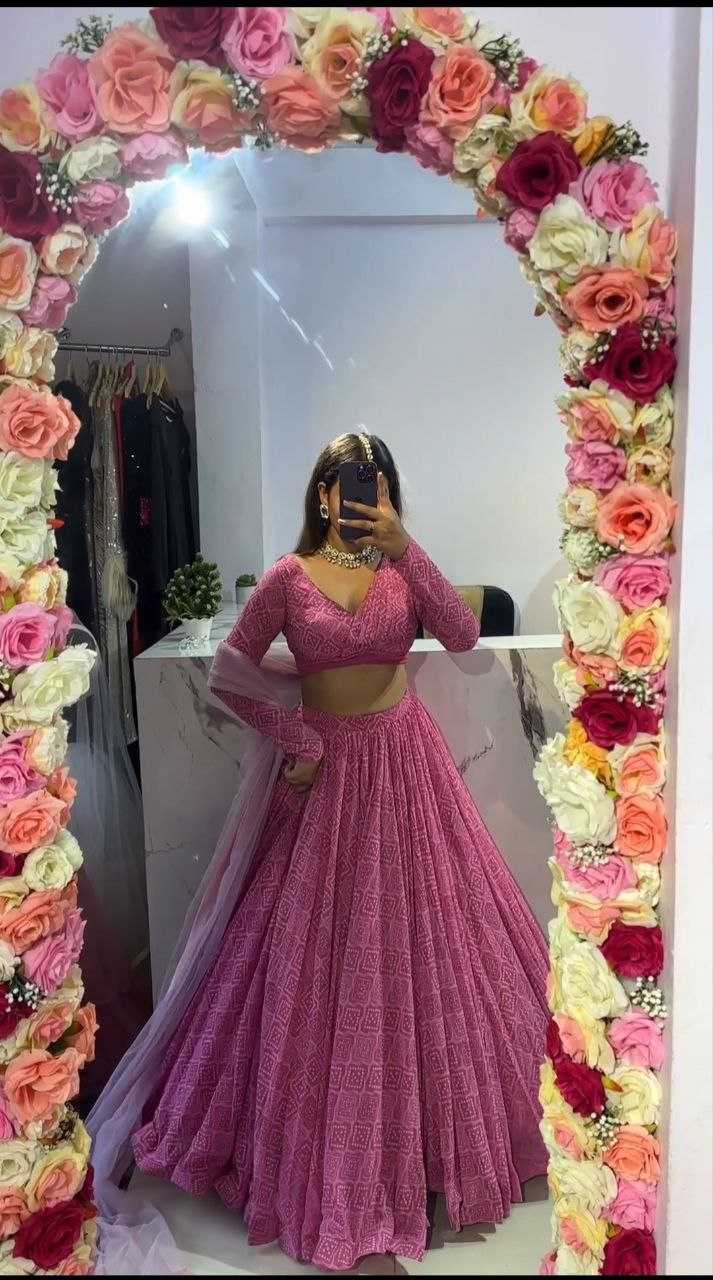 YNF GEORGETTE RIN121 1005 LEHENGAS WHOLESALE WEDDING PRINTED GEORGETTE PINK LEHENGAS MANUFACTURER