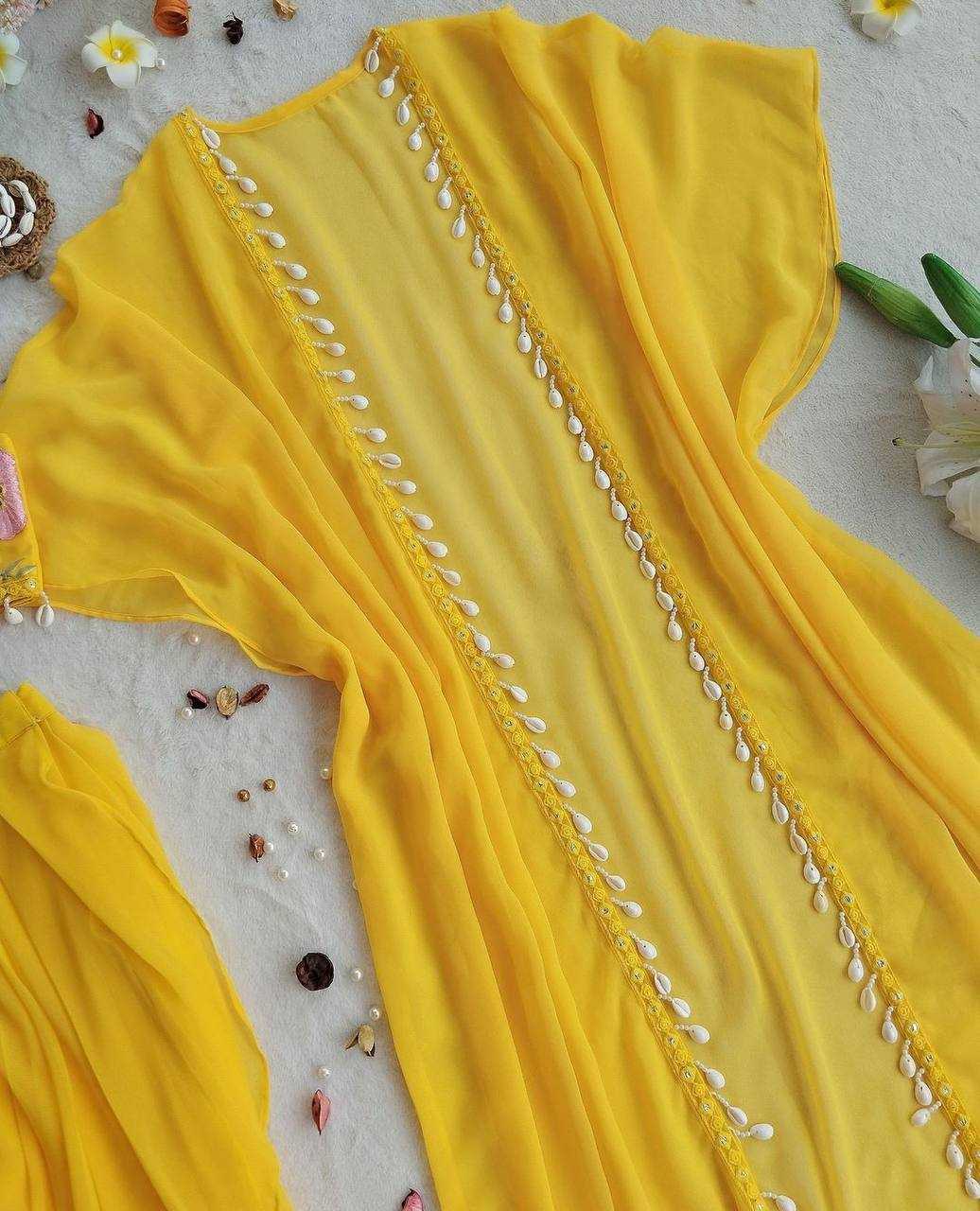 YNF GEORGETTE RIN181 1072 SUITS & DRESSES WHOLESALE INDO WESTERN GEORGETTE YELLOW HALDI SUITS MANUFACTURE