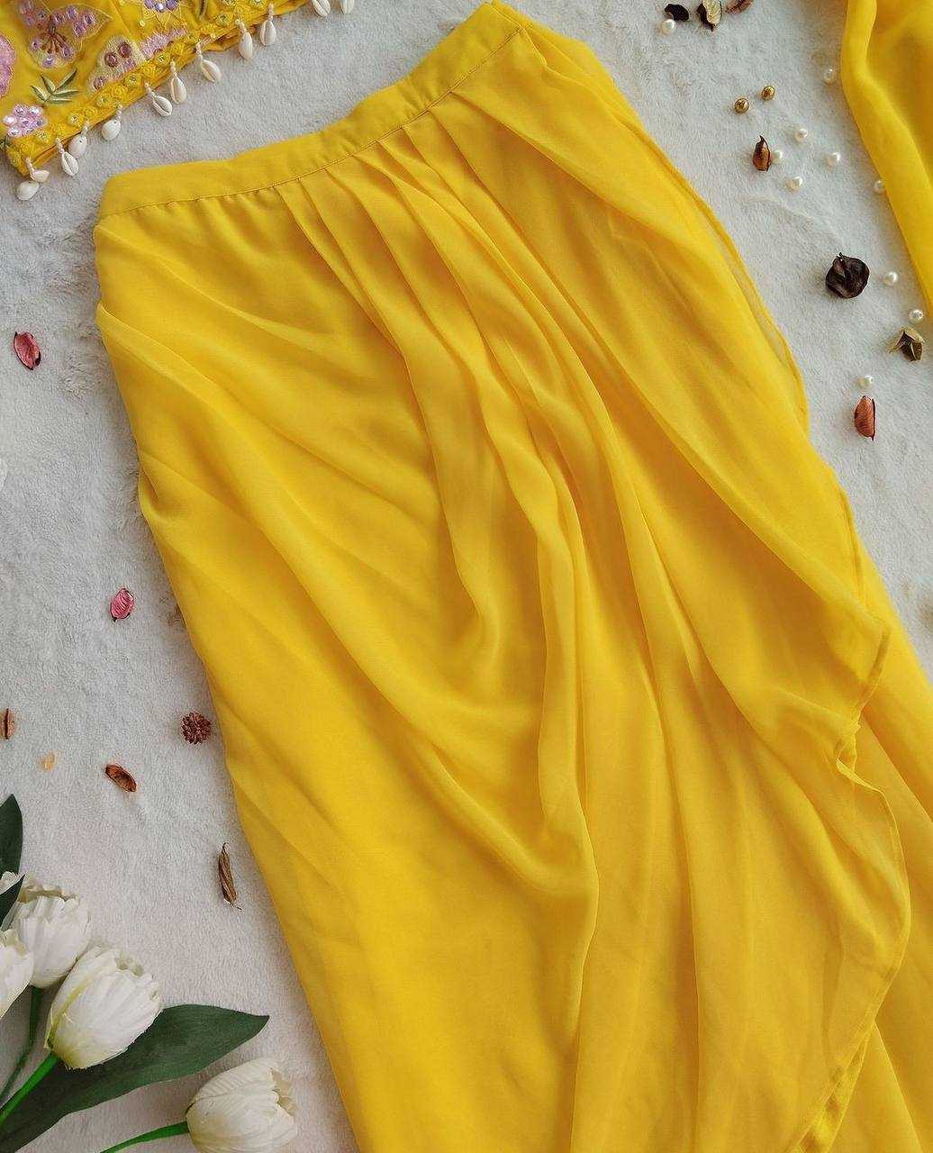 YNF GEORGETTE RIN181 1072 SUITS & DRESSES WHOLESALE INDO WESTERN GEORGETTE YELLOW HALDI SUITS MANUFACTURE