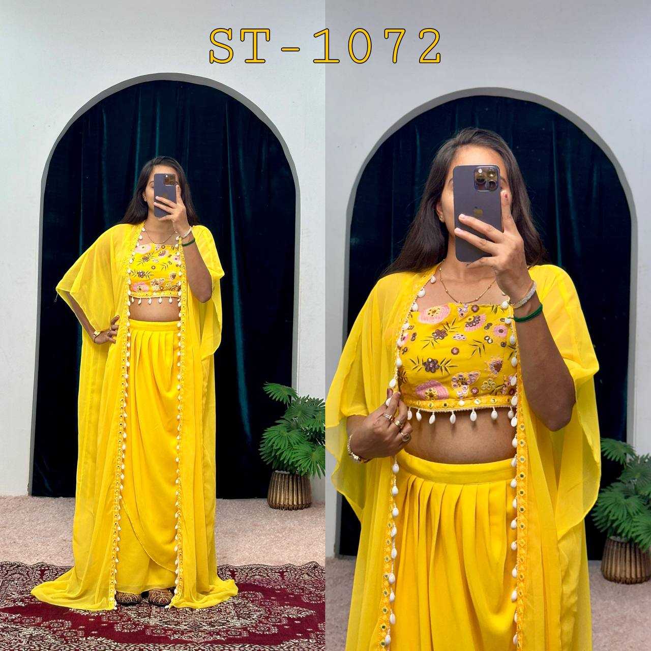 YNF GEORGETTE RIN181 1072 SUITS & DRESSES WHOLESALE INDO WESTERN GEORGETTE YELLOW HALDI SUITS MANUFACTURE