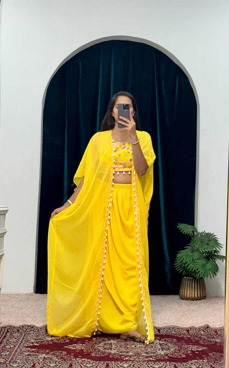 YNF GEORGETTE RIN181 1072 SUITS & DRESSES WHOLESALE INDO WESTERN GEORGETTE YELLOW HALDI SUITS MANUFACTURE